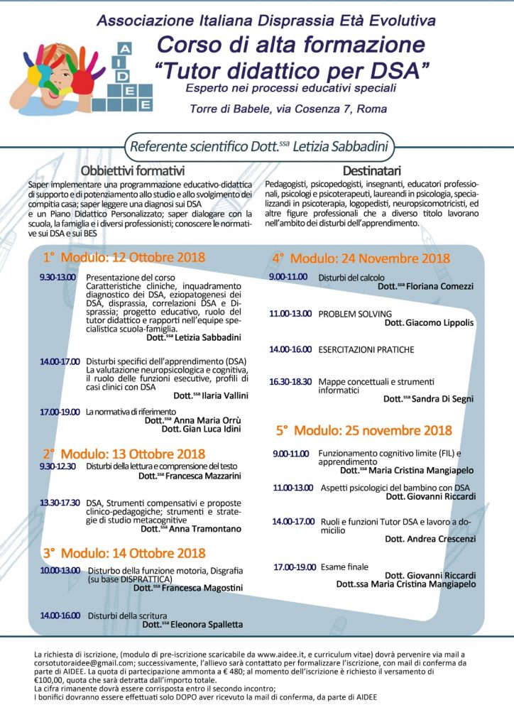 AIDEE corso tutor didattico DSA
